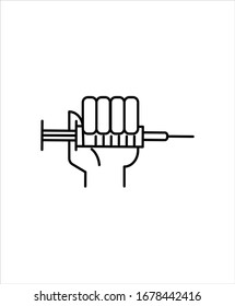 injection with hand line icon,vector best line design icon.