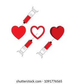 Injection at the heart, Heart treatment concept. vector icon

