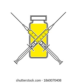 Injection icon drawing in outline style. Contour syringe sign with needle and medication covid. Medical symbol, vaccination coronavirus, treatment concept. Vector illustration