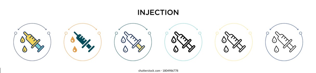 Injection icon in filled, thin line, outline and stroke style. Vector illustration of two colored and black injection vector icons designs can be used for mobile, ui, web