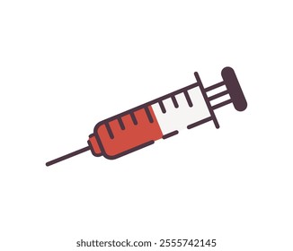 Injection icon illustration. Flat line color icon of a simple illustration of a medical syringe, representing healthcare, vaccination, and treatment. Colored outline icon.
