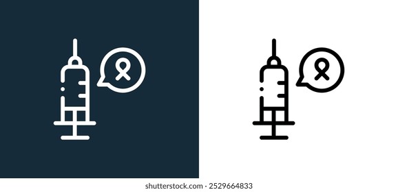 injection icon isolated on white and black colors. injection outline linear vector icon from breast cancer awareness collection for mobile apps, web and ui.