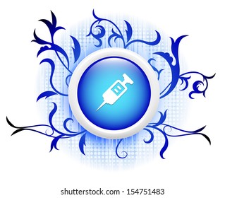 icono de inyección en el botón decorativo azul