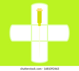 Injection icon and plus icon in a green background
