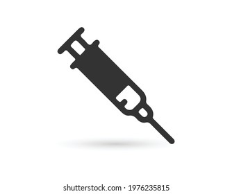 Injection icon. Simple vector. Contour syringe sign with needle and medication. Vaccination.