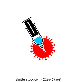 ilustración vectorial de icono de inyección y silueta de virus