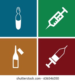 Injection icons set. set of 4 injection filled icons such as syringe, ampoule, medical ampoule