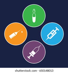Injection icons set. set of 4 injection filled icons such as syringe