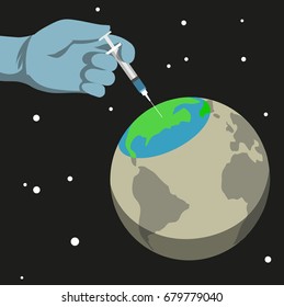 Injection into the  Earth. Vector illustration.