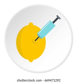 Injection of lemon icon in flat circle isolated on white background vector illustration for web