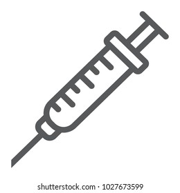 Injection line icon, stomatology and anesthsia, syringe sign vector graphics, a linear pattern on a white background, eps 10.