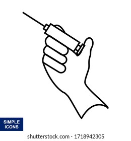 Injection linear icon. Hand holding syringe. Thin line illustration.  Vaccination. Treatment. Contour symbol. Vector isolated outline drawing. Editable stroke
