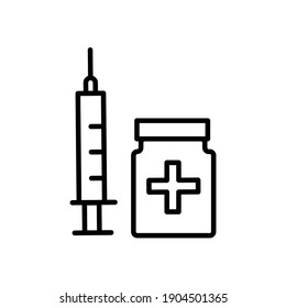 injection and medicine bottle with white background