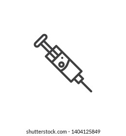Injection needle line icon. Medical syringe linear style sign for mobile concept and web design. Syringe with medication outline vector icon. Symbol, logo illustration. Vector graphics