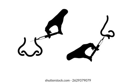 injection in nose, black isolated silhouette