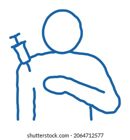 injection in shoulder sketch icon vector. Hand drawn blue doodle line art injection in shoulder sign. isolated symbol illustration