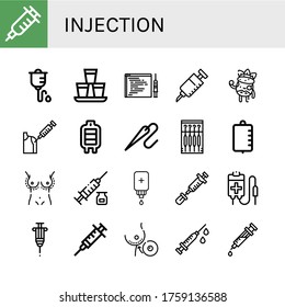 Einfache Icons setzen. Enthält Symbole wie Impfung, intravenöse Therapie, Aufnahmen, Code-Injektion, Impfstoff, Gesichtsbehandlung, Bluttransfusion, kann für Web-, Mobil-und Logo verwendet werden