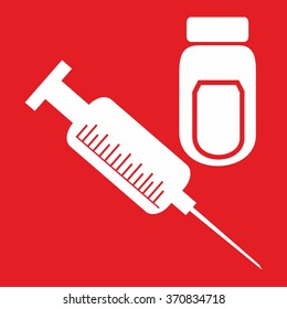 Injection syringe flat icon on yellow background