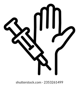 Inyección con jeringuilla en el icono de la línea de mano, concepto de inyecciones, hacer el signo de vacunación en el fondo blanco, Inyección médica estilo de contorno de ícono de procedimiento móvil, web. Gráficos vectoriales.