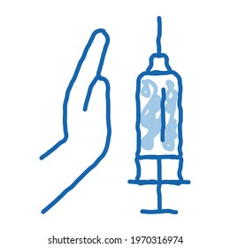 injection of syringe in hand sketch icon vector. Hand drawn blue doodle line art injection of syringe in hand sign. isolated symbol illustration