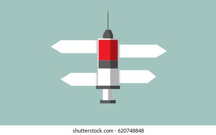 Injection syringe icon design flat isolated,Needle icon,Place for your text
