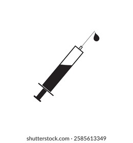 Injection Syringe Medical Icon Isolated on Black and White Vector Graphic