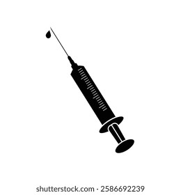 Injection Syringe Medical Icon Isolated on Black and White Vector Graphic. Insulin syringe line icon.
