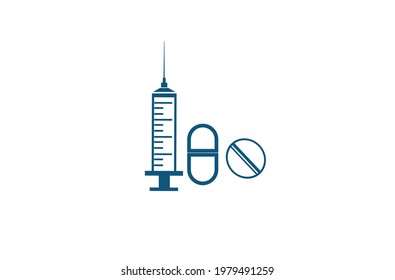 Injection syringe Tablet, Capsule Detailed vector illustration isolated on White Background