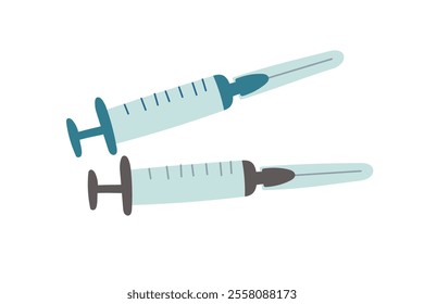 Injection syringes isolated on a white background. The concept of medicine and vaccination. Vector flat clipart. 