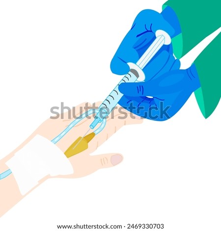 injection through infusion set to the hand patiens in the hospital