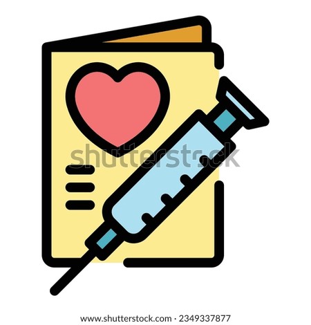 Injection vaccine icon outline vector. Passport health. Covid certificate color flat