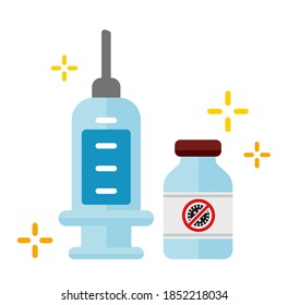 Injection and vaccine vector icon illustration ( covid-19, coronavirus vaccine)
