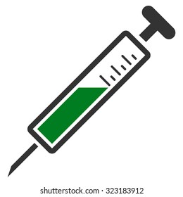 Injection vector icon. Style is bicolor flat symbol, green and gray colors, rounded angles, white background.