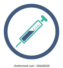 Injection vector icon. Style is bicolor flat rounded symbol, cobalt and cyan colors, rounded angles, white background.