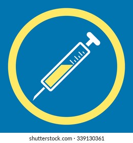 Injection vector icon. Style is bicolor flat rounded symbol, yellow and white colors, rounded angles, blue background.