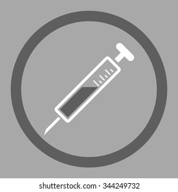 Injection vector icon. Style is bicolor flat rounded symbol, dark gray and white colors, rounded angles, silver background.