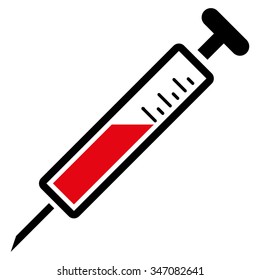 Injection vector icon. Style is bicolor flat symbol, intensive red and black colors, rounded angles, white background.