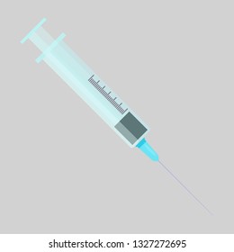 Injection vector illustration. Syringe, needle, vaccine, inoculation. Medication concept. Vector illustration can be used for topics like vaccination, treatment, cure, medical aid