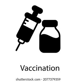 Injection with vial denoting solid icon of vaccination 