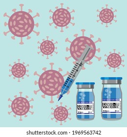 Injection with vial and syringes for Covid-19 coronavirus. Therapeutic injection of coronavirus covid-19.