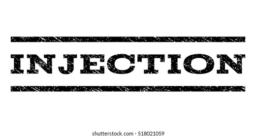 Injection watermark stamp. Text tag between horizontal parallel lines with grunge design style. Rubber seal stamp with unclean texture. Vector black color ink imprint on a white background.