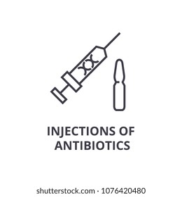 injections of antibiotics thin line icon, sign, symbol, illustation, linear concept, vector 