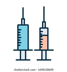 Injections line and fill style icon design of Medical care health hospital emergency aid exam clinic and patient theme Vector illustration