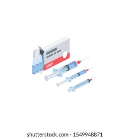 Injections Vitamins Antibiotics. Vector 3d isometric, color web icon, new flat style. Creative illustration design, idea for infographics.