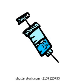 Injector Needle Sketch Icon. Vacine Pharma Hand Drawn Symbol. Virus Killer