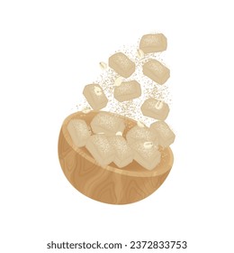 Injeolmi Korean Rice Cake in a wooden bowl Vector Illustration Logo