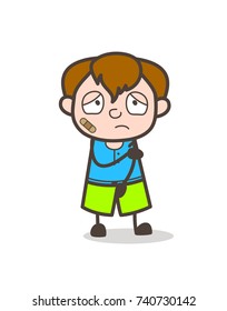 Injured Boy with Bandage on Face - Cute Cartoon Boy Illustration
