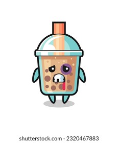 personaje herido de té burbuja con la cara magullada, diseño de estilo lindo para camiseta, pegatina, elemento logo