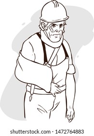 Injured builder with broken arm vector image
