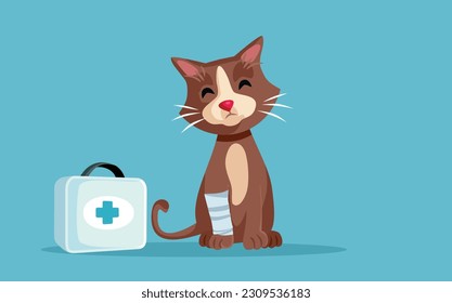 
Injured Cat with Broken Leg Vector Cartoon Illustration. Domestic animal having an accident in need of treatment 
 svg